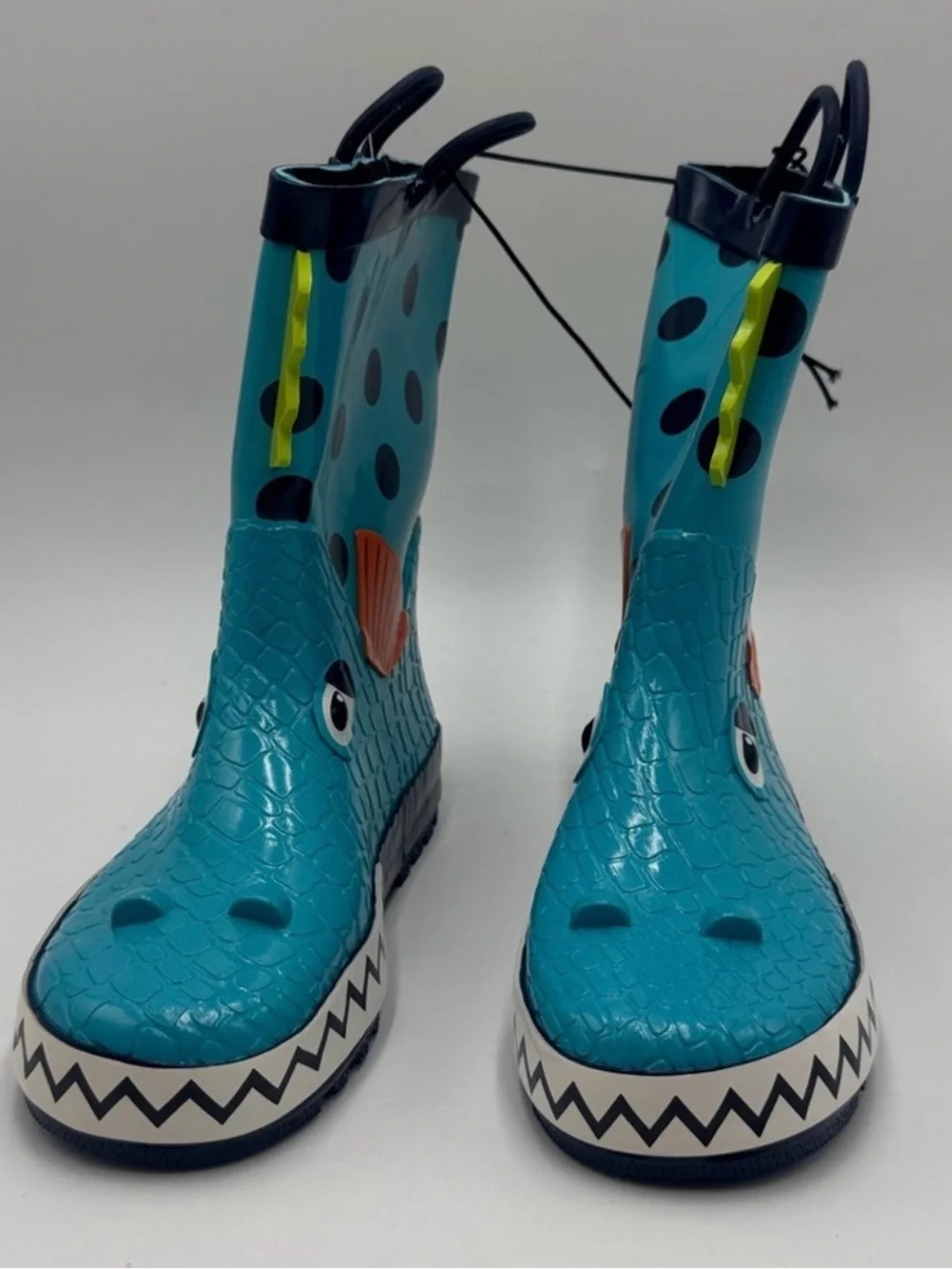 Kids Blue Monster Rain Boots with Playful Polka Dot Design